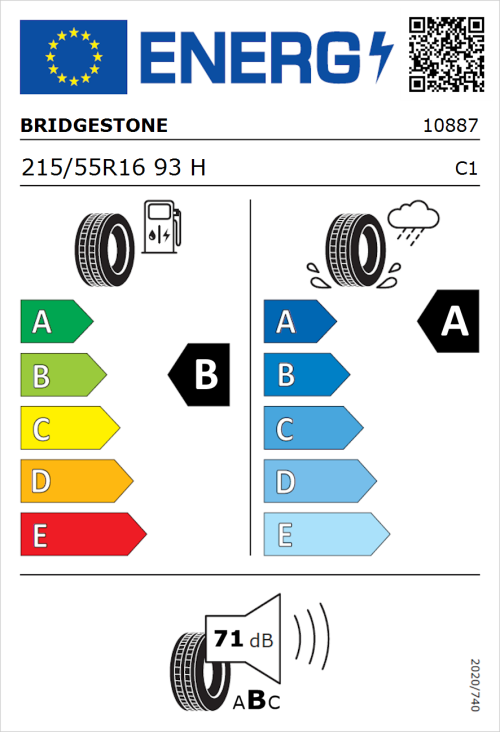 Tyre Label for Bridgestone Turanza T005 215/55R16 93H