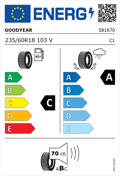 Tyre Label for Goodyear EfficientGrip 2 SUV 235/60R18 103V