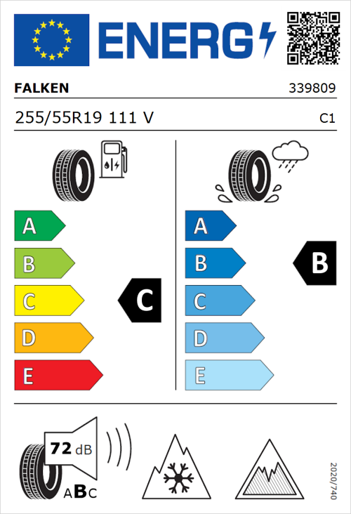 Tyre Label for Falken Euroall Season AS210 255/55R19 111V