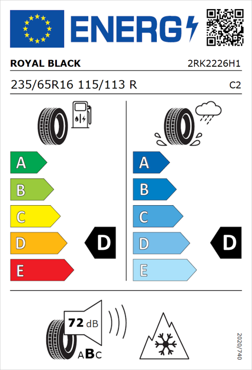 Tyre Label for Royal Black Winter 235/65R16 115/113R