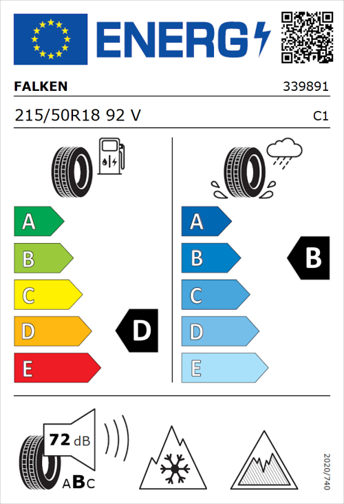 Tyre Label for Falken Euroall Season AS210 215/50R18 92V