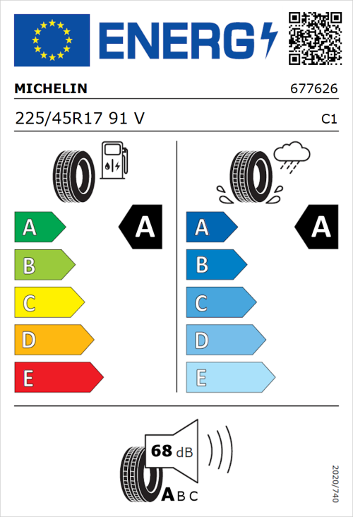 Tyre Label for Michelin Primacy 5 Energy 225/45R17 91V
